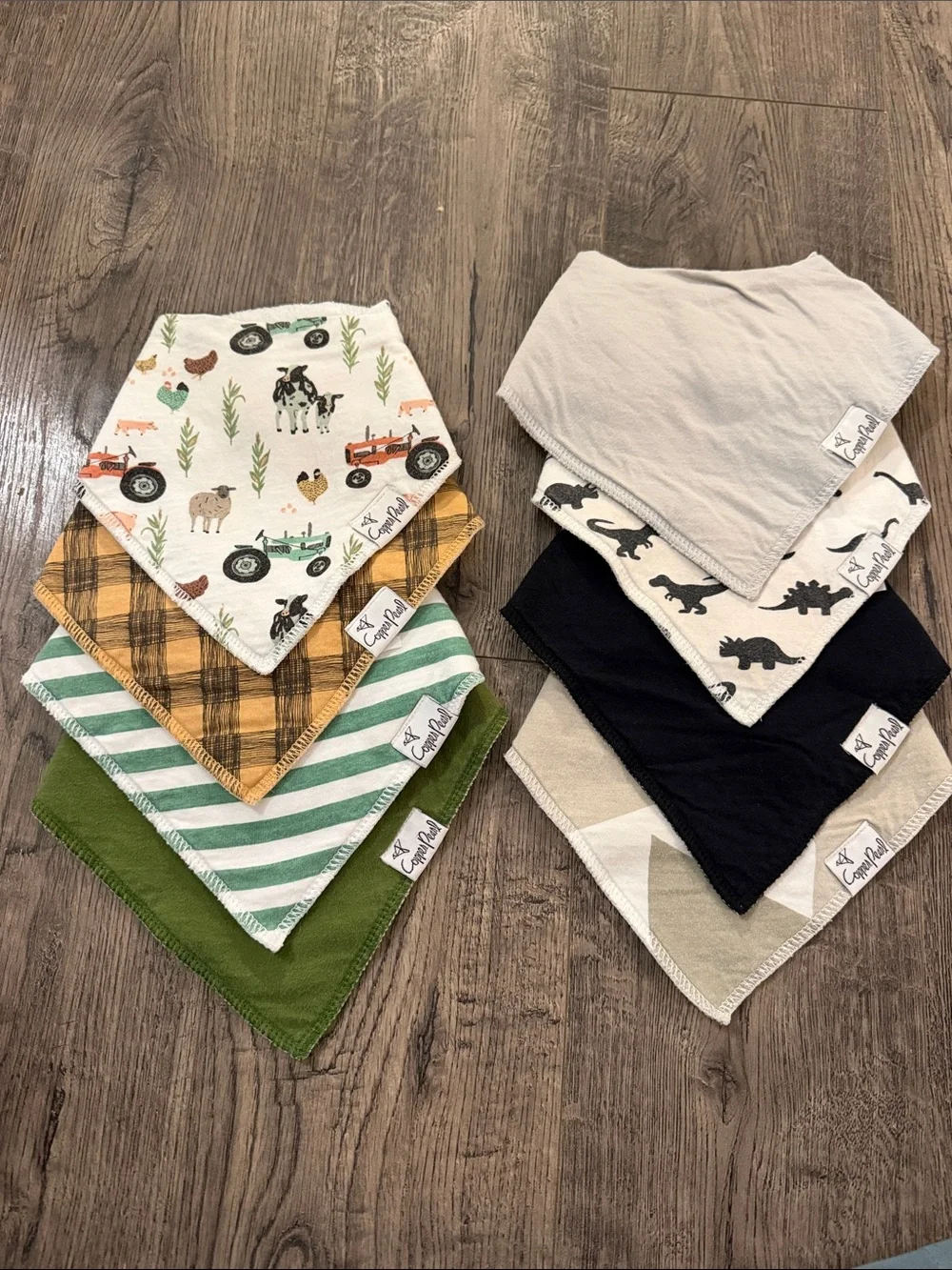 Copper pearlOrganic Cotton Baby Bandana Bibs Pack - Green, Yellow, Black & Cream